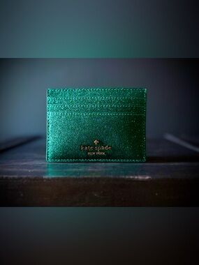Kate Spade Emerald Mixed Glitter Card Holder Festive Luxe Edition